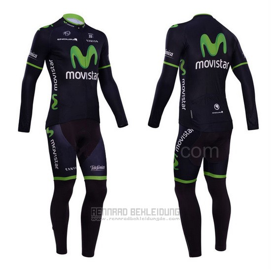 2014 Fahrradbekleidung Movistar Shwarz Trikot Langarm und Tragerhose